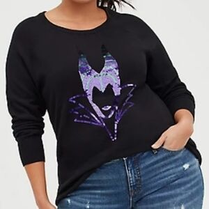 Torrid Disney Maleficent Sleeping Beauty Sequin Sweater Black 1X